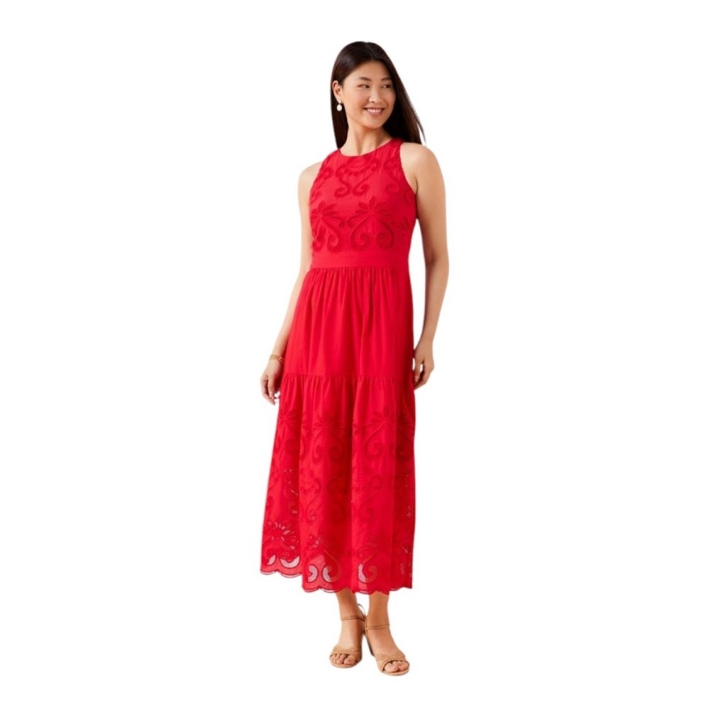 Talbots Red Midi Dress with Lace Detail - Like New